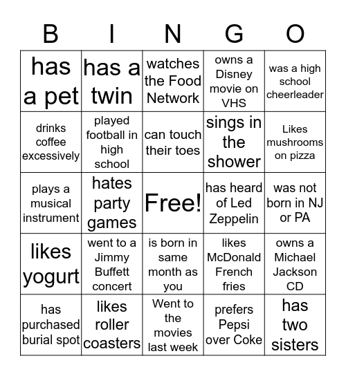 ICEBREAKER Bingo Card