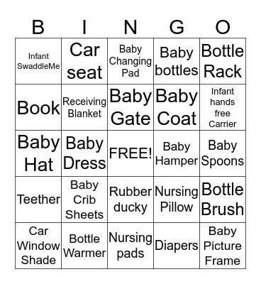 Haley's Baby Shower  Bingo Card