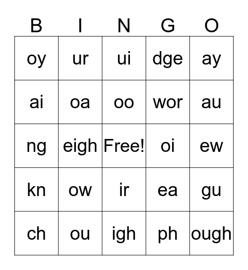 Phonogram Bingo Card