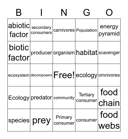 Biomes  Bingo Card