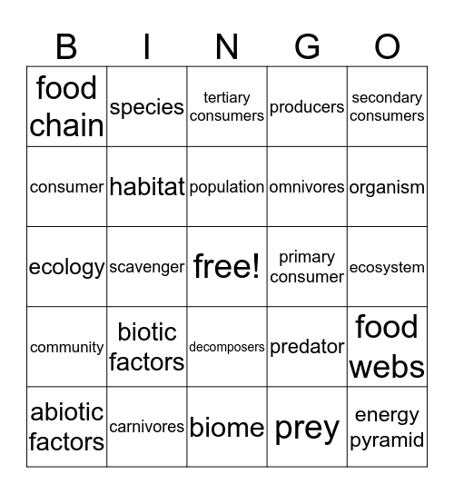 Biomes  Bingo Card