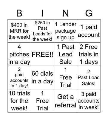 Bingo for Moola!!  Bingo Card