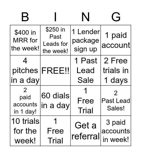 Bingo for Moola!!  Bingo Card