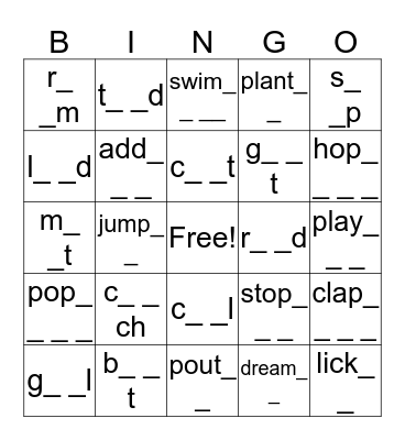 Word Work: OA & ing/ed Bingo Card