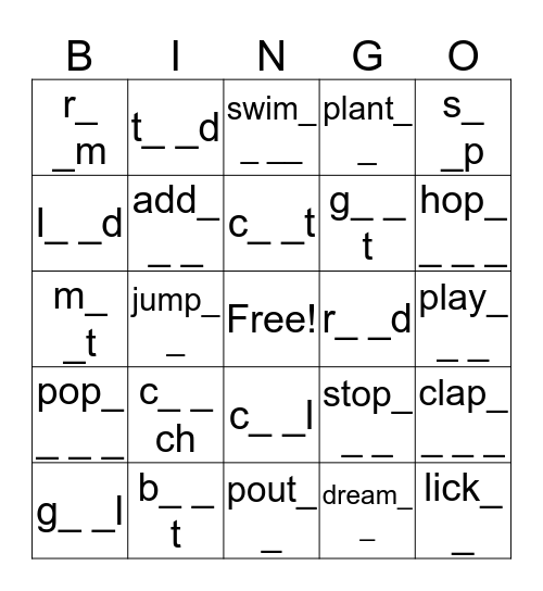 Word Work: OA & ing/ed Bingo Card