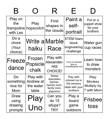 BORED BINGO Card