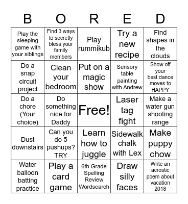 BORED BINGO Card