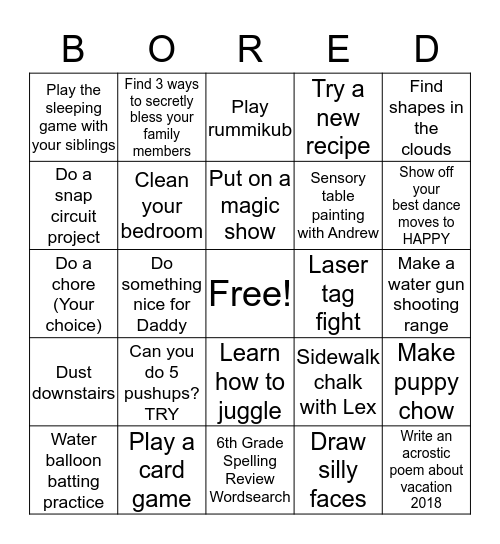 BORED BINGO Card