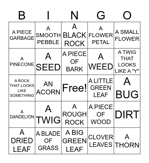 BACKYARD Bingo Card