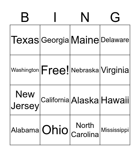 States Bingo Card