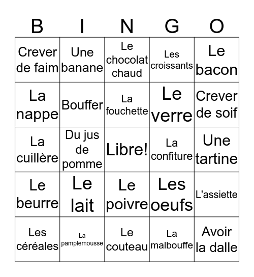 Au Petit-Déjeuner  Bingo Card