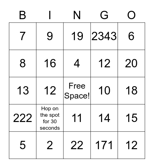 Fitness Bingo! Bingo Card