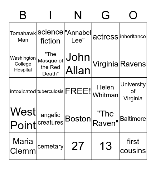 Poe Bio Bingo Card