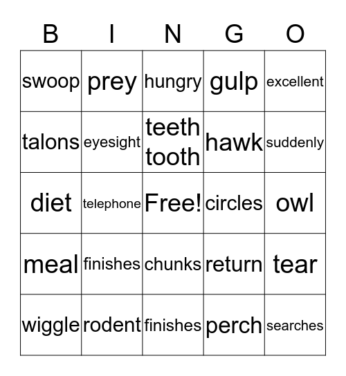 A Hawk Hunts Bingo Card