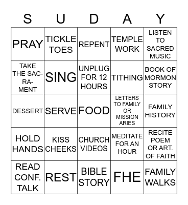 UN-PLUGGED SABBATH DAY ACTIVITIES Bingo Card