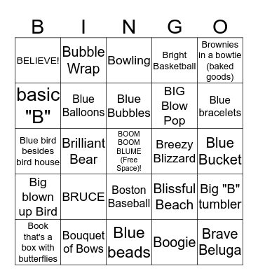 Today Is A "B" Day Bingo Card