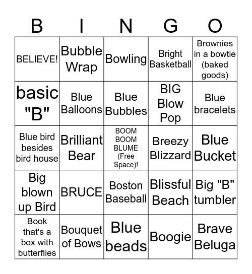Today Is A "B" Day Bingo Card