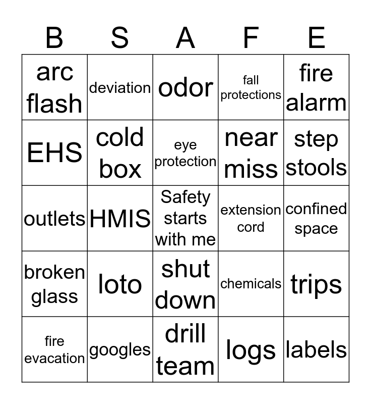 safety sing bingo Card