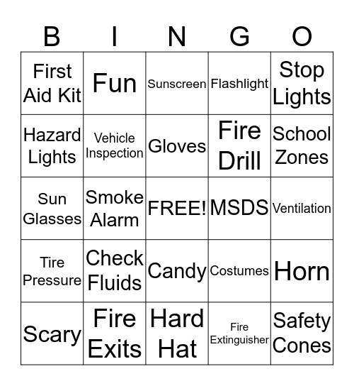 SWG Safety Bingo Card