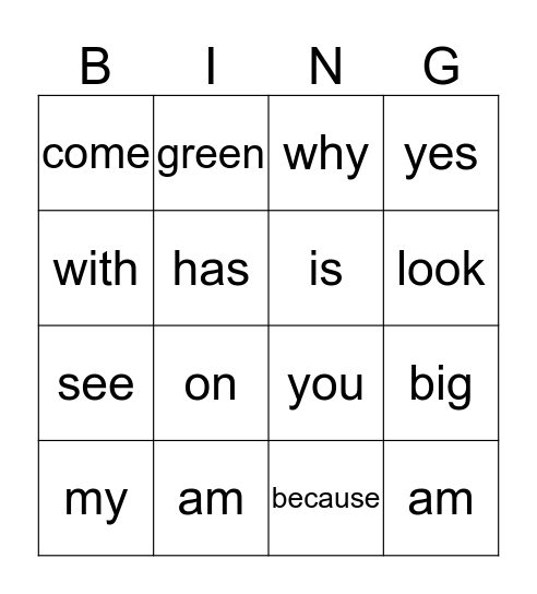 Sight Words Bingo Card