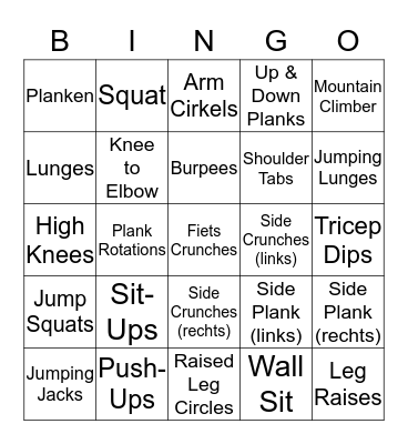 Fitness Bingo Card