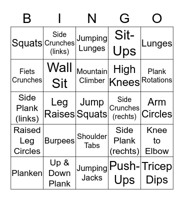 Fitness Bingo Card