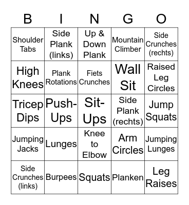 Fitness Bingo Card