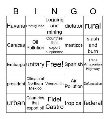 Latin America 2 Bingo Card