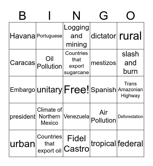 Latin America 2 Bingo Card