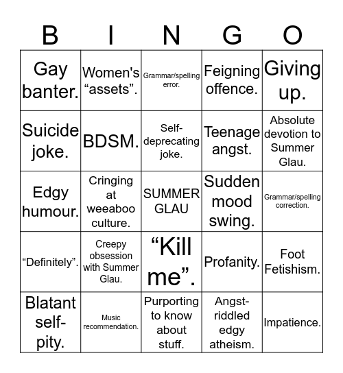 Christopher's Messenger Bingo! Bingo Card
