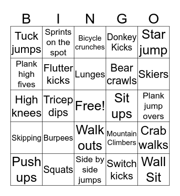 PTC Sports Fitness Bingo  Bingo Card