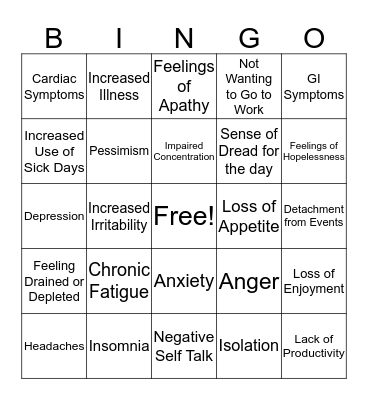 Burnout Bingo Card