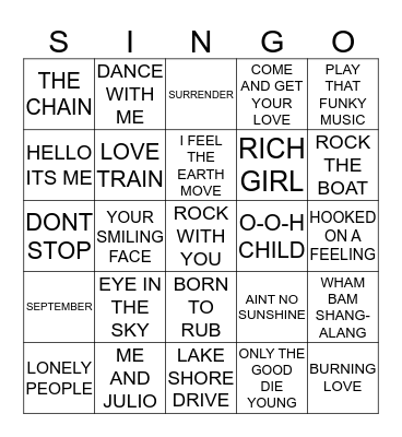 200 70’S PLAYLIST #1 Bingo Card