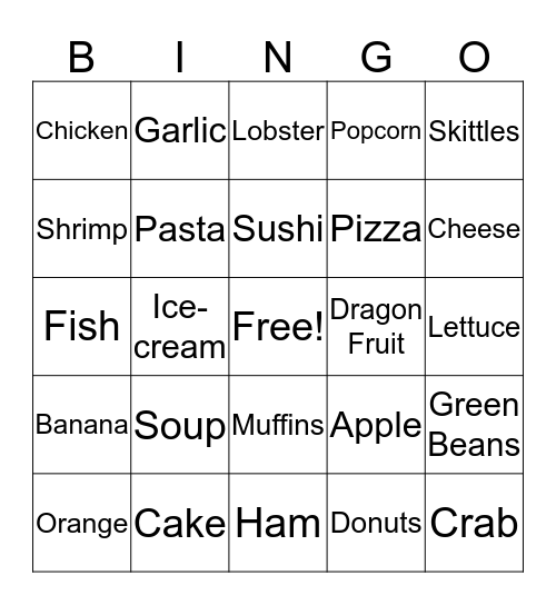 Food Bingo Card