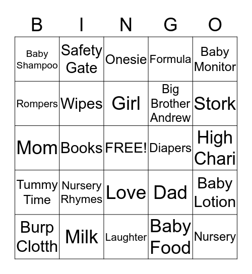 Baby Bingo Card