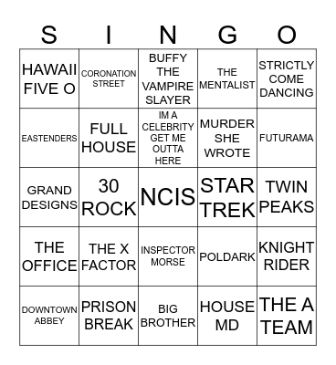 201 POPULAR TV THEMES Bingo Card