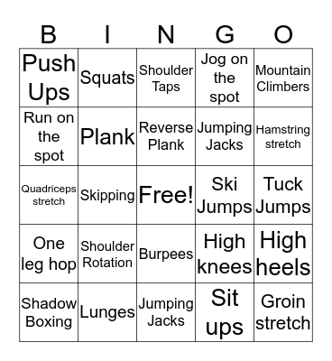 Fitness Bingo Card