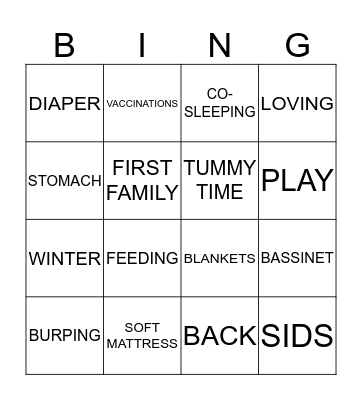 SAFE SLEEP Bingo Card