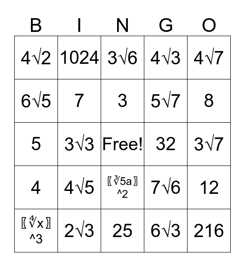 Radical and Rational Bingo Card