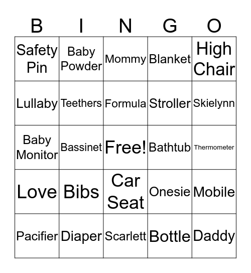 Baby Bingo Card