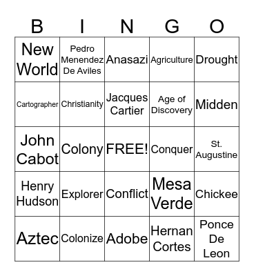 Week 4 Social Studies Vocabulary Review Bingo Card