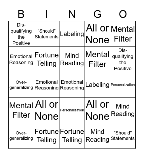 Thinking Mistakes Bingo Card