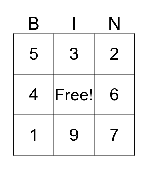 Number Bingo Card
