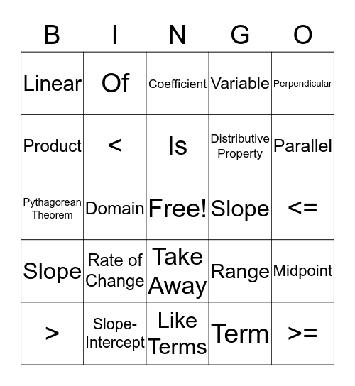 Go Math! Bingo Card