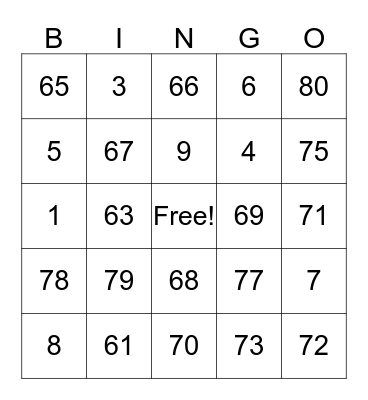 Number Bingo Card