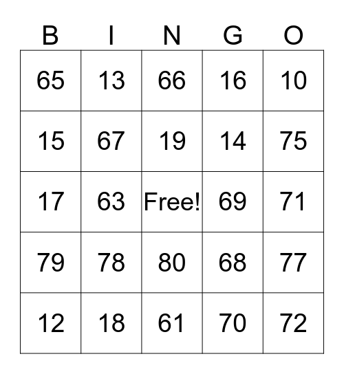 Number Bingo Card