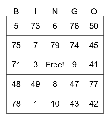 Number Bingo Card