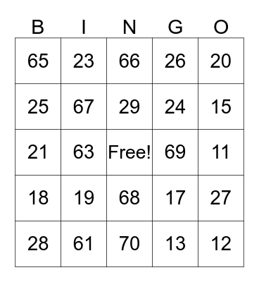 Number Bingo Card
