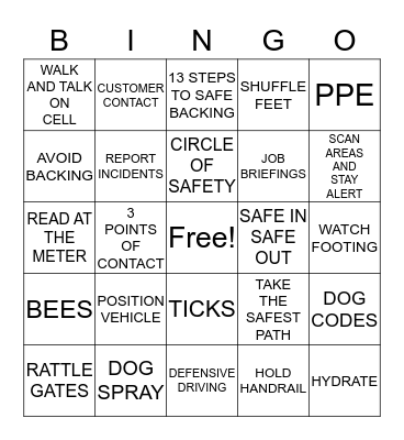 SAFETY Bingo Card