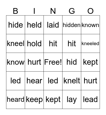 irregular verbs Bingo Card